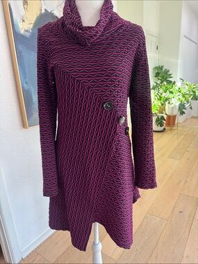 Gorgeous Women's Purple Patterned Wrap Tunic Dress with Cowl Neck SM